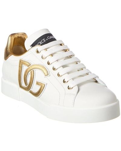 Dolce & Gabbana Portofino Dg Logo Leather Sneaker - White