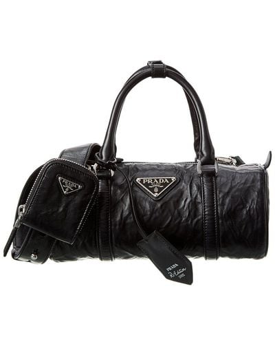 Prada Re-edition 2002 Logo Leather Roll Bag - Black