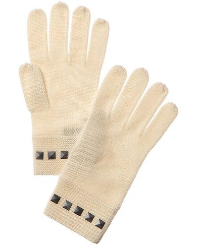 Forte Square Metallic Studded Trim Cashmere Gloves - Natural