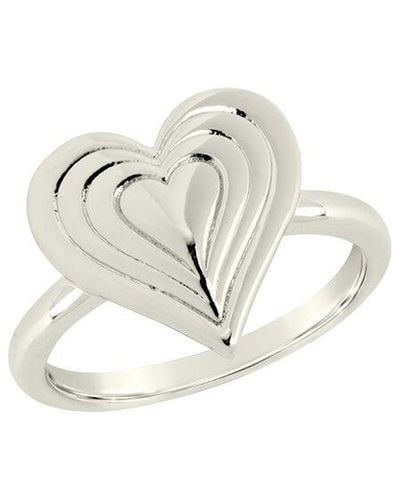 Sterling Forever Rhodium Plated Beating Heart Ring - White