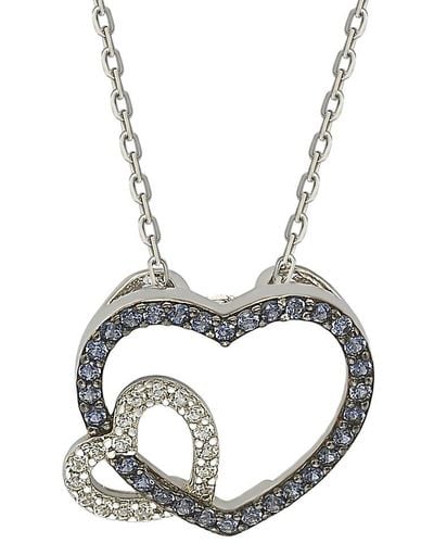 Suzy Levian Silver 0.02 Ct. Tw. Diamond & Sapphire Double Heart Pendant Necklace - Metallic