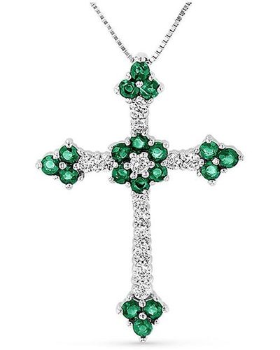 Diana M. Jewels Fine Jewelry 14k 1.10 Ct. Tw. Diamond & Emerald Cross Pendant Necklace - Green