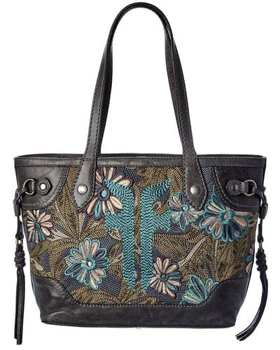 Frye Melissa Embroidered Leather Carryall Tote - Gray