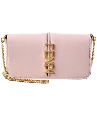 Fendi Graphy Leather Wallet On Chain - Pink