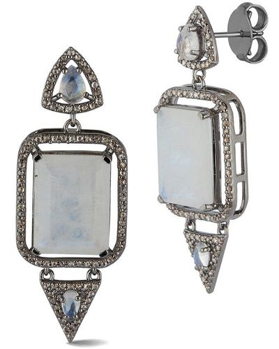 Banji Jewelry Silver 23.01 Ct. Tw. Diamond & Moon Stone Statement Earrings - Metallic