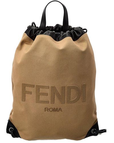 Fendi Logo Canvas Backpack - Brown