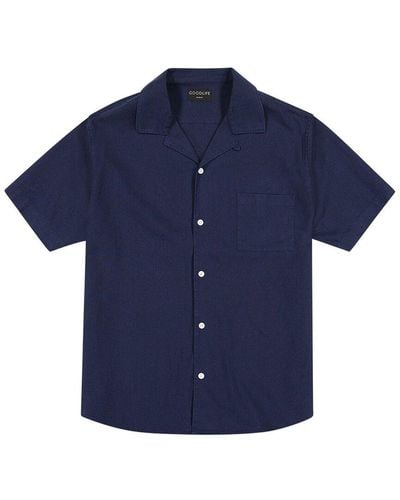 Goodlife Clothing Camp Collar Linen-Blend Shirt - Blue