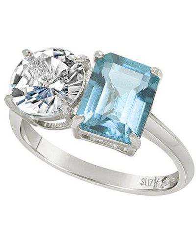 Suzy Levian Silver 5.00 Ct. Tw. Gemstone Toi Et Moi Ring - Blue