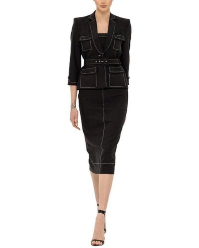 BGL 2pc Wool-blend Blazer & Midi Dress Set - Black