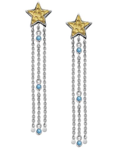 Samuel B. 18k & Silver 0.18 Ct. Tw. Blue Topaz Star Tassel Earrings - White