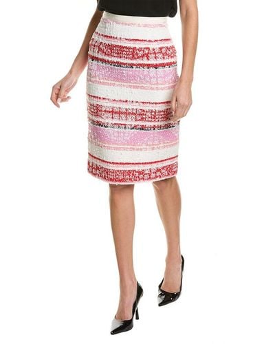 Oscar de la Renta Tweed Silk-lined Pencil Skirt - Red