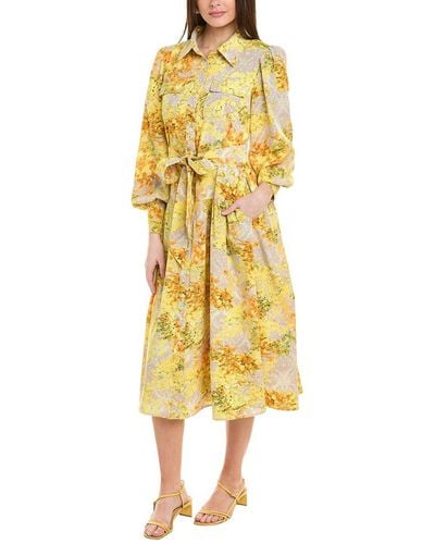Gracia Floral Print Bishop Sleeve Shirtdress - Yellow