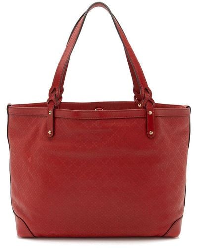 Gucci Leather Canvas Diamante Craft Medium Tote (Authentic Pre-Owned) - Red