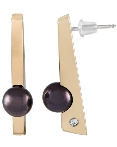 Movado 18K 0.05 Ct. Tw. Diamond & Pearl Earrings (Authentic Pre-Owned) - White