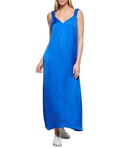 DKNY Ruched Strap Maxi Dress - Blue