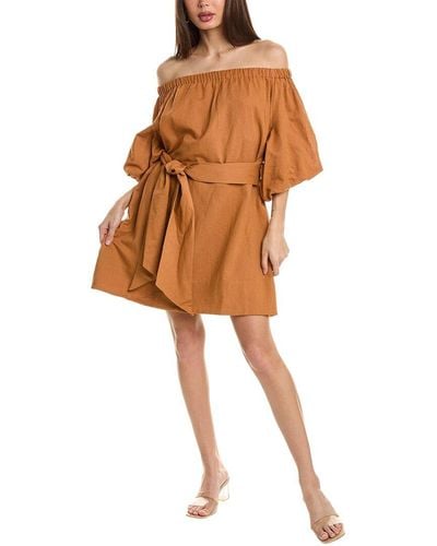 Beulah London Off-the-shoulder Linen-blend Mini Dress - Brown