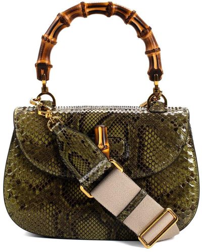 Gucci Python Leather Bamboo 1947 Bag (Authentic Pre-Owned) - Green