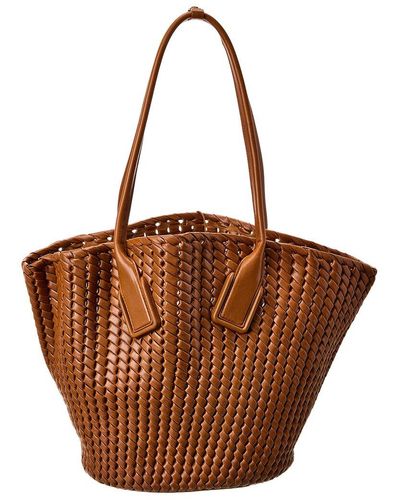 Bottega Veneta Basket Intrecciato Leather Tote (Authentic Pre-Owned) - Brown
