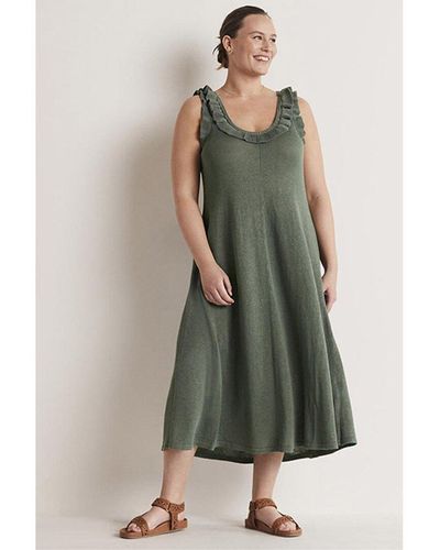 Boden Frill Neck Knit Linen-bend Midi Dress - Green