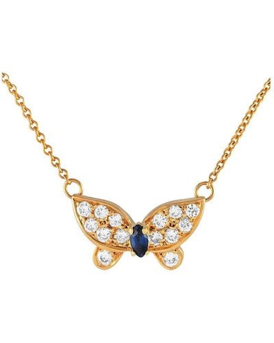 Van Cleef & Arpels 18K Diamond & Sapphire Papillon Necklace (Authentic Pre- Owned) - Metallic
