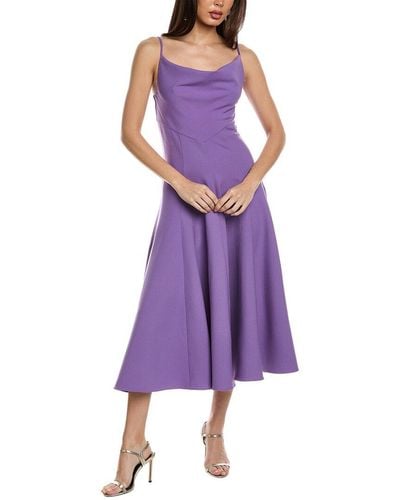 Oscar de la Renta Cowl Neck Full Skirt Wool-blend Midi Dress - Purple