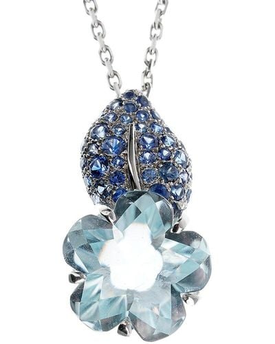 Chanel 18K 5.00 Ct. Tw. Sapphire & Aquamarine Camellia Pendant Necklace (Authentic Pre-Owned) - Blue