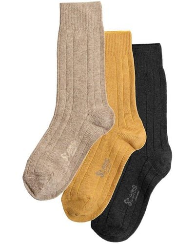 Stems Box Of 3 Lux Cashmere & Wool-blend Sock - Natural
