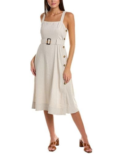 Club Monaco Belted Linen-blend Midi Dress - Natural