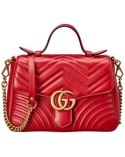Gucci GG Marmont Small Matelasse Leather Top Handle Satchel - Red