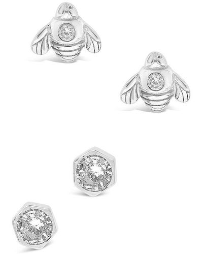 Sterling Forever 14k Over Silver Cz Set Of 2 Bee Studs - White