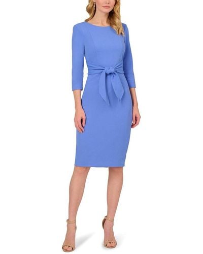 Adrianna Papell Knit Crepe Tie Waist Sheath Dress - Blue