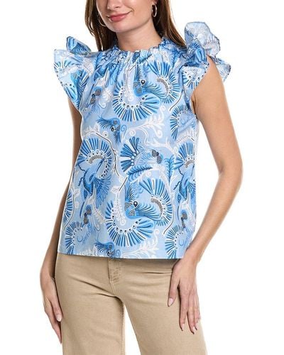 Sail To Sable Ruffle Neck Top - Blue