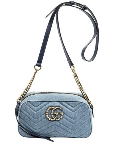 Gucci Gg Denim Small Gg Marmont Pearl Bag (Authentic Pre-Owned) - Blue