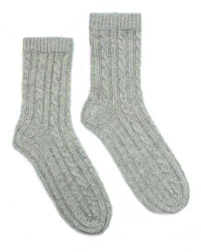 Portolano Ladies Chunky Socks With Rows Of Cables - Grey