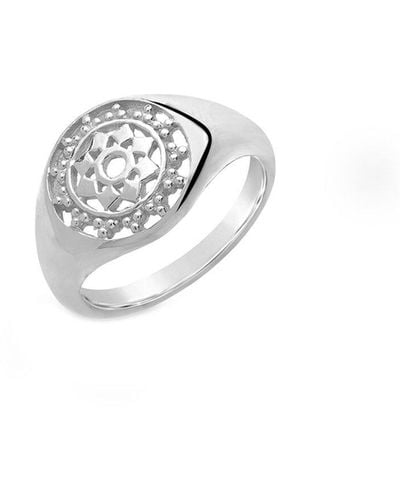 Sterling Forever Silver Pinwheel Signet Ring - White
