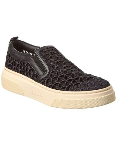 Ferragamo Cassina La Leather-trim Slip-on Sneaker - Black