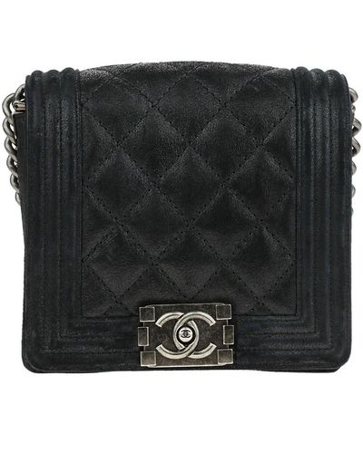 Chanel Dark Navy Quilted Calfskin Small Gentle Square Boy Flap Bag - Multicolor