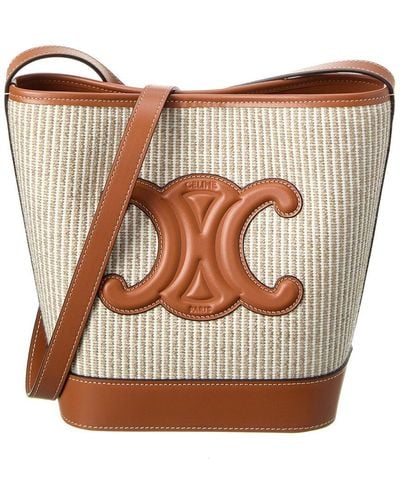 Celine Triomphe Small Canvas & Leather Bucket Bag - Brown