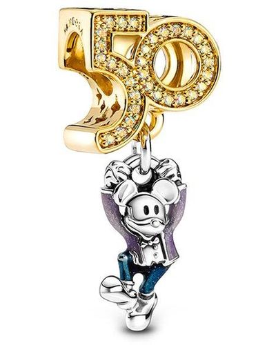 PANDORA Disney 14k Plated & Silver Cz Disney Parks Mickey 50 Year Anniversary Charm - White