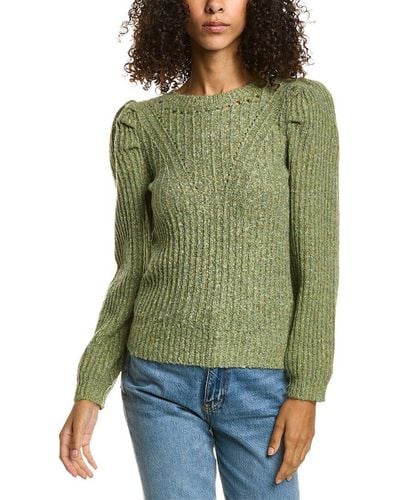 525 America Puff Sleeve Pointelle Wool-blend Sweater - Green