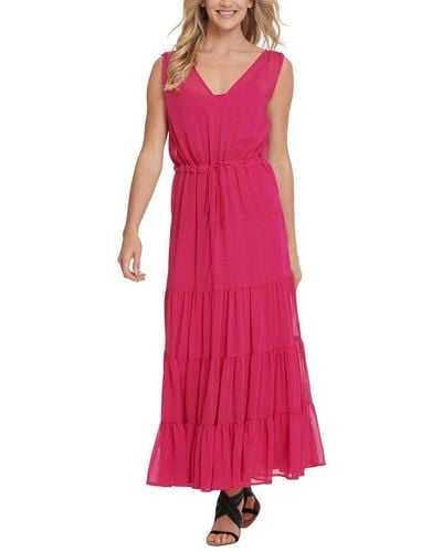 DKNY V-Neck Drawstring Dress - Pink