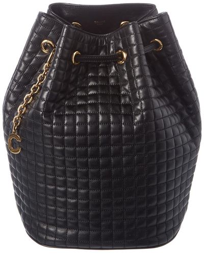 Celine Small C Charm Leather Bucket Backpack - Black