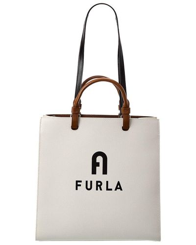 Furla Varsity Style Large N/s Leather Tote - White