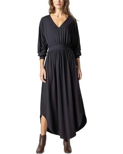 Lilla P Full Sleeve V-neck Maxi Dress - Black