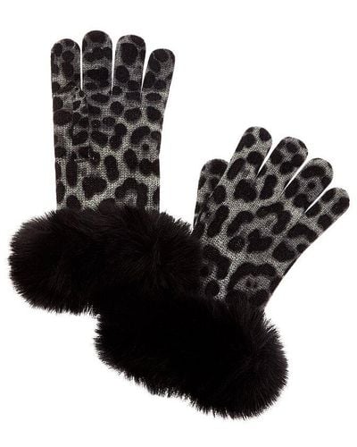 Sofiacashmere Leopard Print Cashmere Gloves - Black