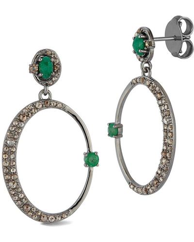 Banji Jewelry Silver 2.45 Ct. Tw. Diamond & Emeralds Drop Earrings - Metallic