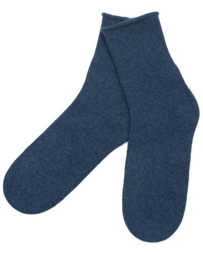 Portolano Cashmere Rolled Edge Socks - Blue