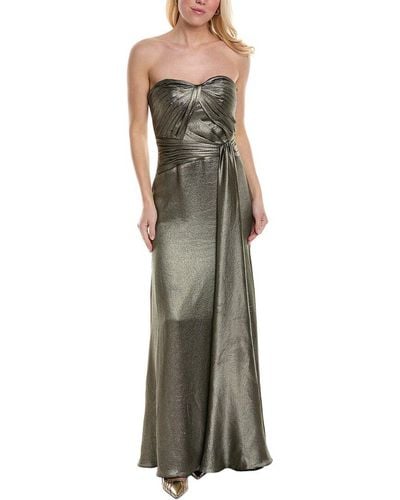 THEIA Hammered Satin Gown - Green