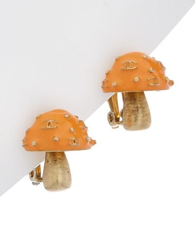 Chanel Gold-tone & Orange Enamel Mushroom Clip-on Earrings