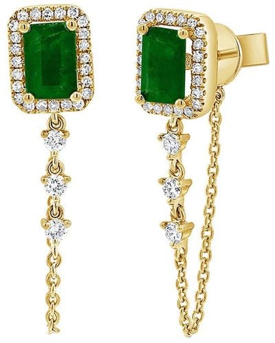 Sabrina Designs 14k 1.64 Ct. Tw. Diamond & Emerald Dangle Chain Earrings - Green
